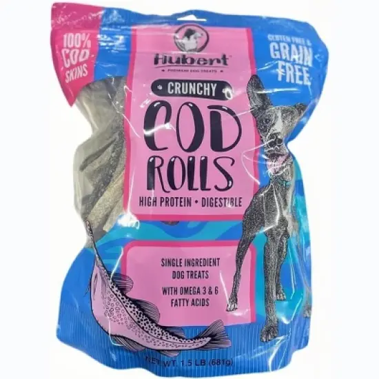 Hubert Pet Premium Cod Skin Roll Dog Treats, Grain Free, Single Ingredient, USA Tested - 1.5 lbs Super Value Pack image {7}
