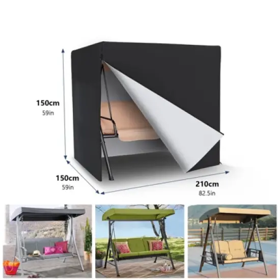 Akefit 82" Swing Chair Cover Waterproof Windproof Outdoor Patio Hammock Cover Black with Zippers image {1}
