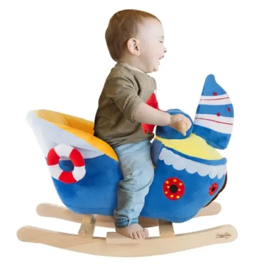 Toy Time Kids' Soft Fabric-Covered Wood Ride-On Rocking Ship Toy image {5}