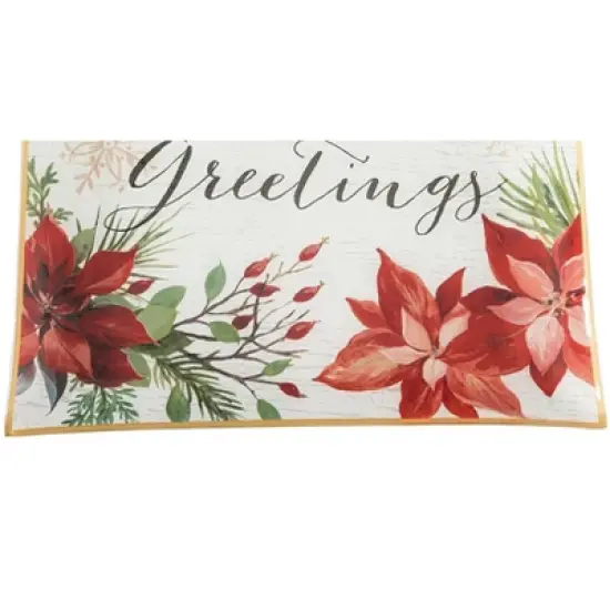 Gallerie II Poinsettia Seasons Greetings Slump Glass Platter image {2}