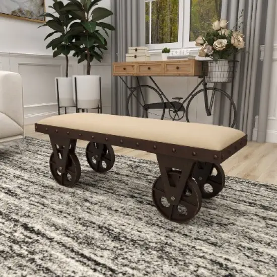 Industrial Wood Bench Brown - Olivia & May image {8}