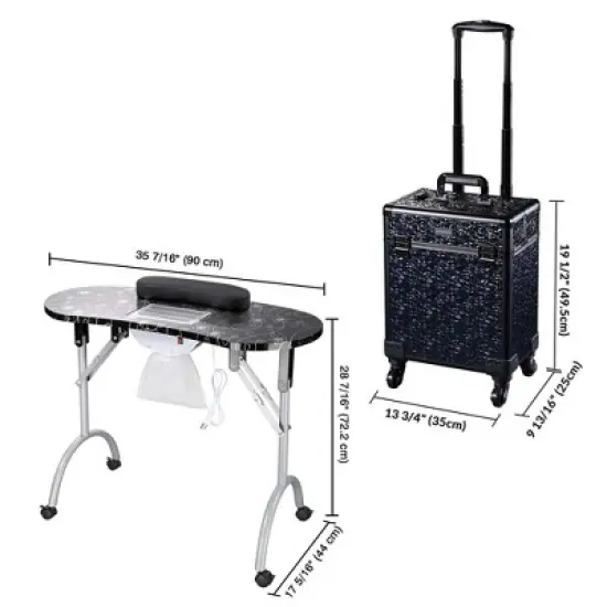 Byootique Manicure Table Nail Desk & Rolling Makeup Train Case Kit image {3}