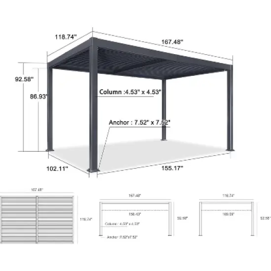 PURPLE LEAF 10' x 14' Outdoor Louvered Pergola with Adjustable Metal Roof for Patio Backyard Garden Grey Hardtop Gazebo image {9}