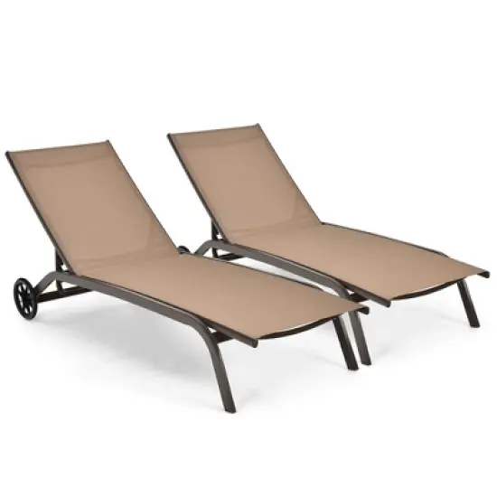 Costway 2PCS Outdoor Adjustable Chaise Lounge Patio 6-Position Recliner Wheels image {8}