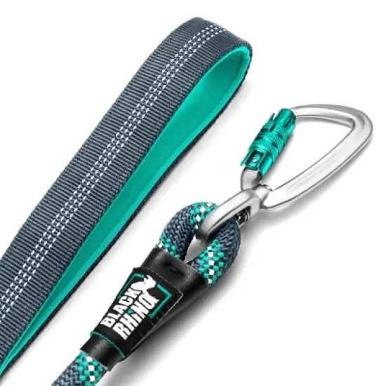 Black Rhino Dog Leash 5ft Ultra-Soft Neoprene Handle & Reflective Carabiner - Aqua image {2}
