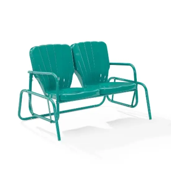 Ridgeland Outdoor Metal Loveseat Glider - Turquoise - Crosley image {9}