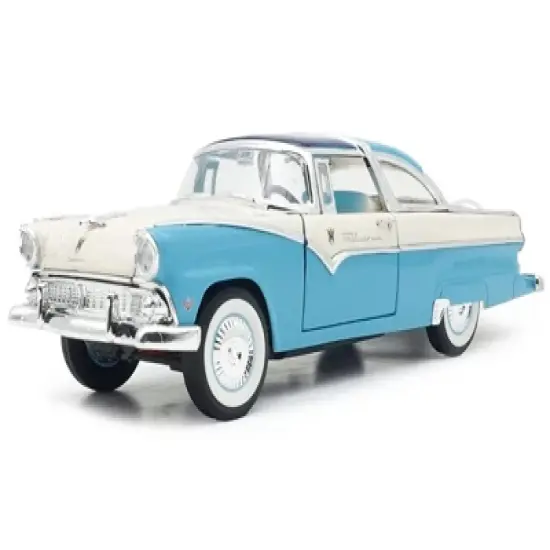 1955 Ford Crown Victoria Light Blue and White 1/18 Diecast Model Car by Road Signature image {1}