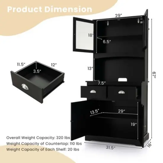 Costway 67'' Storage Cabinet Closet Kitchen Pantry Cupboard with Adjustable Shelves Black/White image {2}