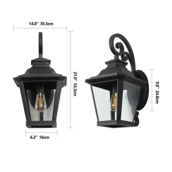 2-Pack 14" Outdoor Wall Lanterns Black Waterproof Wall Sconce with Clear Glass Panels for Porch Patio Garden and Doorway (Bulb Not Included) image {7}