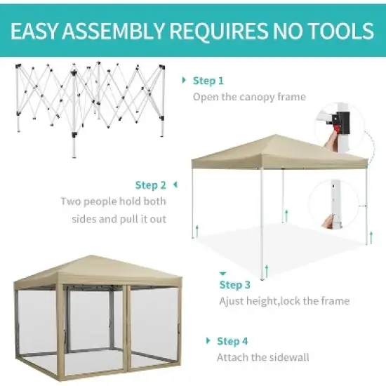 Acekool Pop Up Canopy Tent, Easy Up Outdoor Shelter with Mosquito Netting, Sun Shade, 3 Adjustable Heights, Wheeled Bag for Patio, Camping, Picnic image {3}
