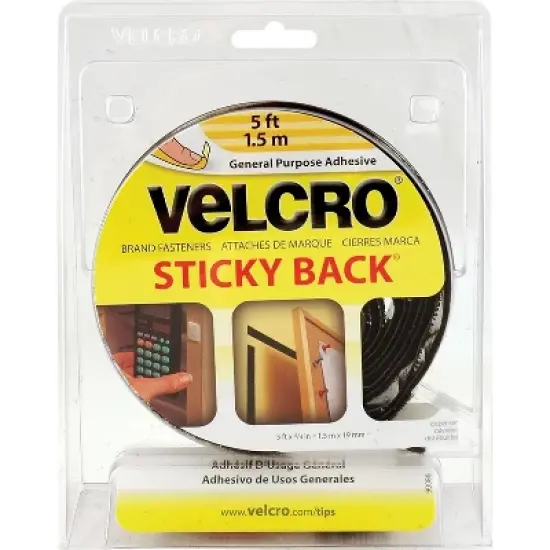 Velcro Sticky-Back Hook and Loop Fastener Tape with Dispenser 3/4 x 5 ft. Roll Black 90086 image {1}