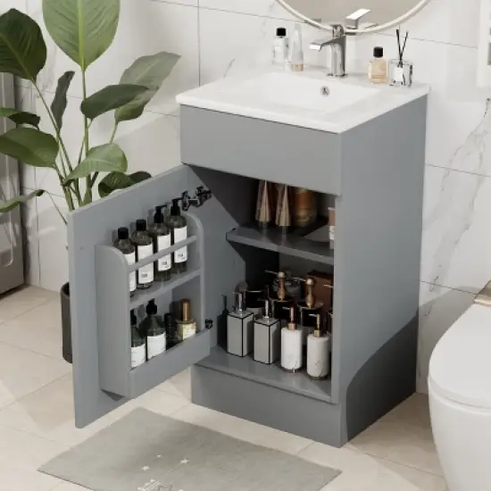 Christopher Knight Home Katniss Modern 18"  Bathroom Vanity with Ceramic Sink and Adjustable Shelf image {4}