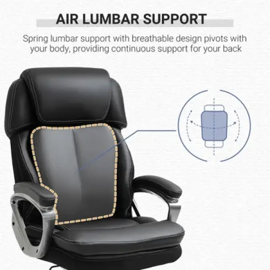 Vinsetto High Back Ergonomic Home Office Chair, PU Leather Swivel Chair with Adjustable Height, Lumbar Support and Padded Armrests, Black image {4}