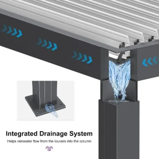 PURPLE LEAF Louvered Pergola Outdoor Aluminum Pergola with White Adjustable Rainproof Roof Grey Frame Hardtop Gazebo for Patio Deck Garden image {7}