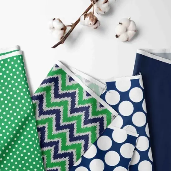 Bacati - Mix n Match Chevron/Dots Crib Rail Guard Covers set of 2 Navy/Green image {1}