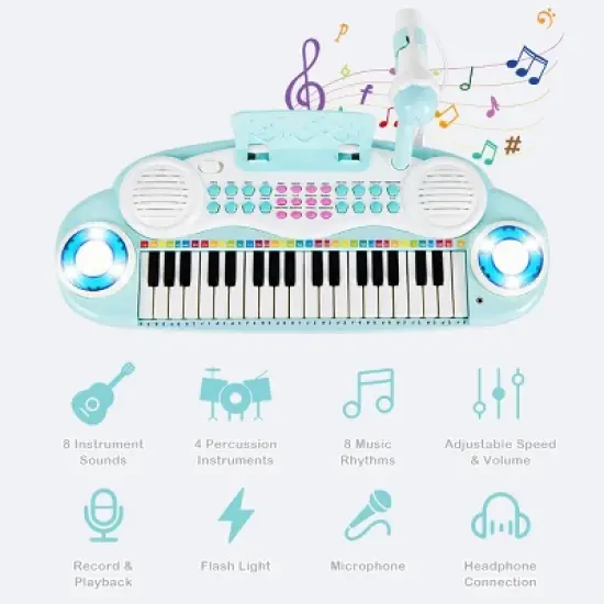 Costway 37-Key Toy Keyboard Piano Electronic Musical Instrument BluePink image {7}