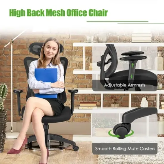 Costway Ergonomic High Back Mesh Office Chair w/ Adjustable Lumbar Support image {4}