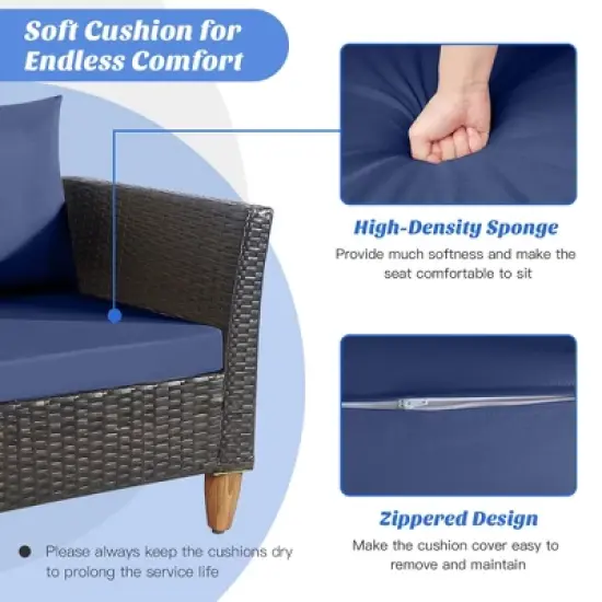 Costway 3PCS Patio Wicker Rattan Sofa Set Furniture Acacia Wood Conversation image {7}