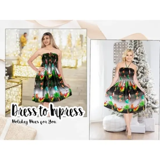 HAPPY BAY Women's Casual Beach Vacation Christmas Holiday A line Slit Dresses Tube Top Short Dress for Women One Size Santa Reindeer Sleigh Grey image {5}