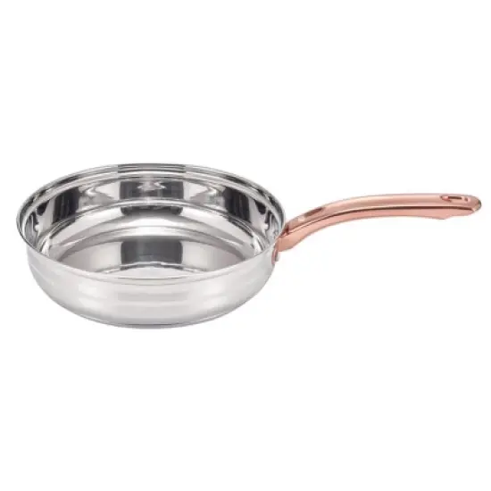 Lexi Home 2.4 Quart Matte Stainless Steel Frying Pan with Polished Stripes image {2}