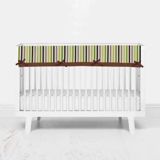 Bacati - Mod Dots/Stripes Long Crib Rail Guard Cover Green/Yellow/Chocolate image {1}