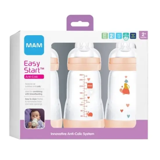 MAM Easy Start Anti-Colic Baby Bottles 2m+ - 9oz/3pk - Girl image {1}