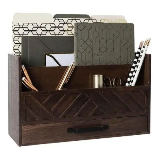 Blu Monaco Wooden Mail Organizer for Countertop or Desk - Kitchen Mail Sorter With Drawer image {9}