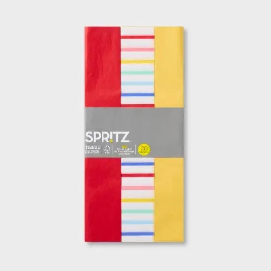 20ct Tissue Paper Red/Yellow/Multi Stripe Print - Spritz&trade; image {2}
