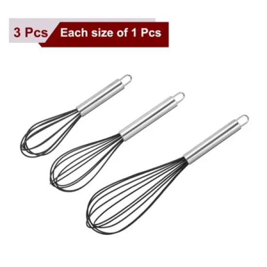 Unique Bargains Stainless Steel Silicone Non-Stick Coated Heat-Resistant Whisk 3 Pcs image {2}