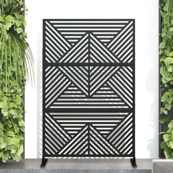 47-inches W x 72-inches H Black Galvanized Sheet Screen Outdoor and lndoor Divider for Balcony Patio Garden Room Divider (Mountain Type) image {6}