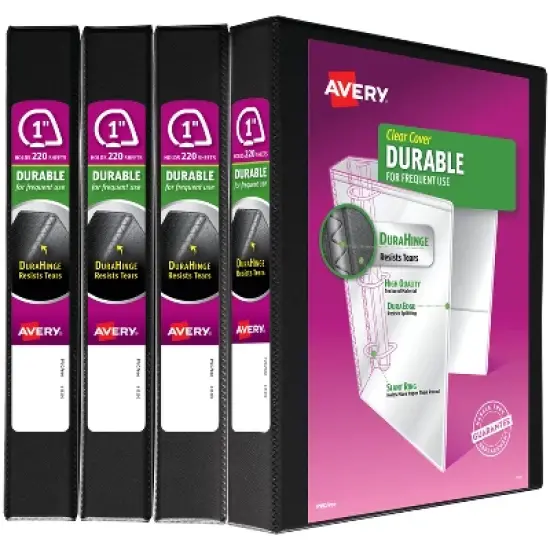Avery Durable View 3 Ring Binders, 1" Slant Rings, 4 Black Binders (05737) image {7}