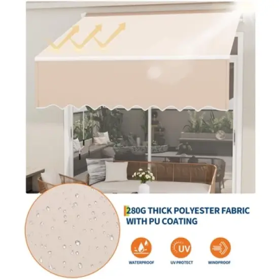 Manual Retractable Awning 118"x96" - Heavy Duty Aluminum Frame & 280g Waterproof Polyester Fabric for Patio, Deck, Porch image {2}
