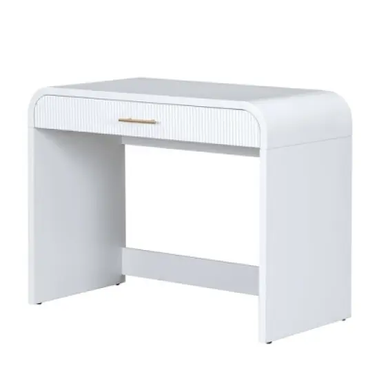 40"W Dressing Table Vanity Table Makeup Table with Touch Screen Lighted Mirror and Large Drawe, White-ModernLuxe image {10}