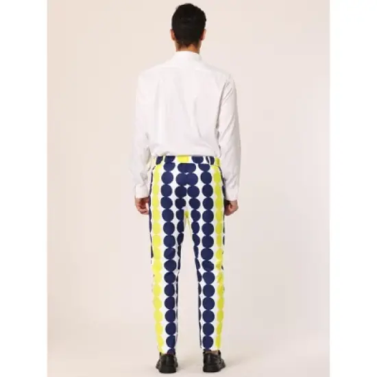 Lars Amadeus Men's Casual Geometric Printed Color Block Flat Front Dress Pants image {4}