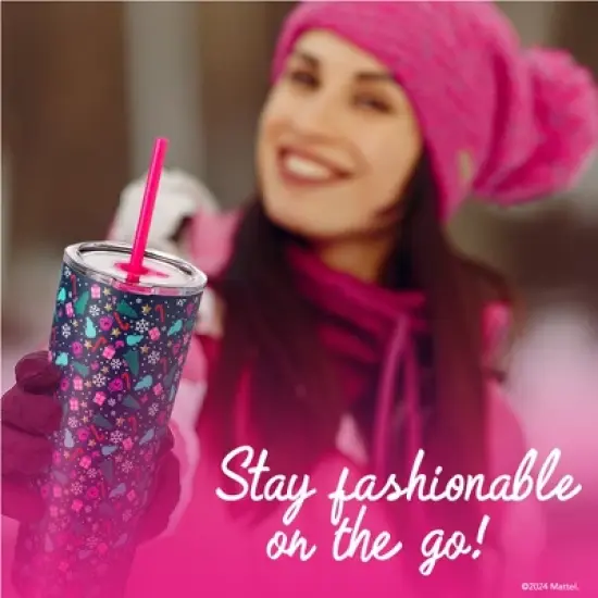 Barbie x Dragon Glassware 24 oz Vacuum Insulated Tumbler with Lid and Straws Christmas image {5}