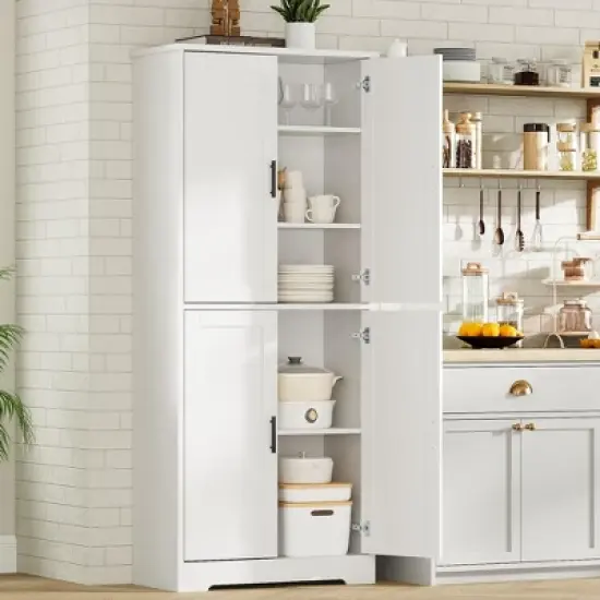 70-Inch Tall Kitchen Pantry Cabinet with 4 Doors and Adjustable Shelves, Freestanding Utility Hutch Cupboard, White image {11}