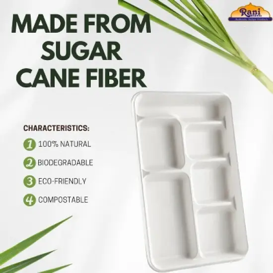 6 Compartment Square Biodegradable Divided Plates - Pack of 250 - Rani Brand Authentic Indian Products image {1}