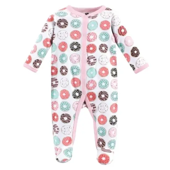 Hudson Baby Infant Girl Cotton Sleep and Play, Bodysuit and Bandana Bib Set, Donut Worry image {1}