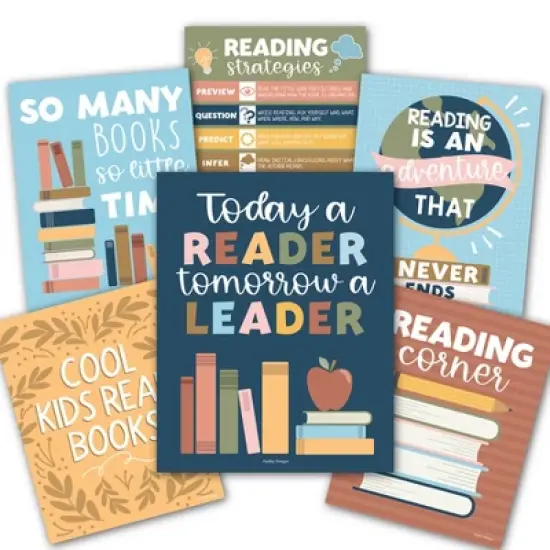 Hadley Designs Colorful Pastel Reading Posters For Classroom Library Decor, Set of 6 image {6}