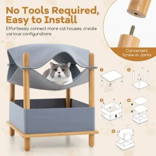 Costway 2-Tier Wooden Cat House Modern Cat Tree w/ Storage Space Small Pet Furniture for Indoor Kittens image {7}