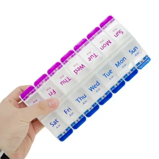 Unique Bargains 14 Grid Double Row Pill Case Dark Blue Purple 1 Pc image {4}