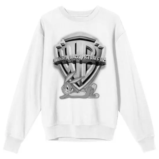 WB 100: Looney Tunes Mashups WB Logo Bugs Relaxing Men's White Sweatshirt image {4}
