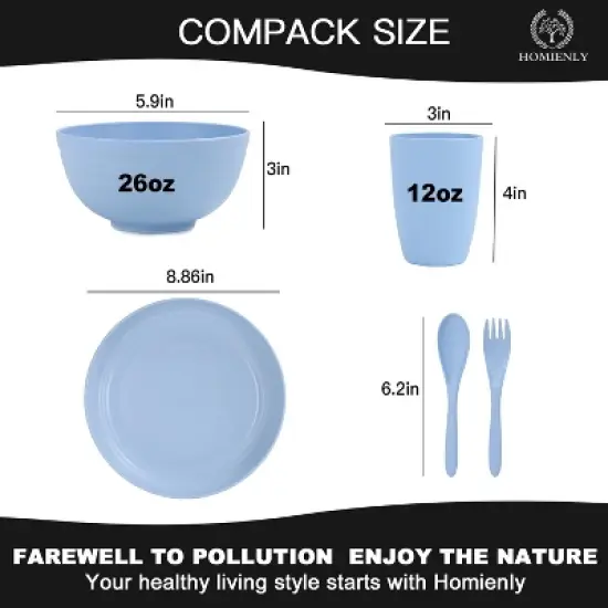 Itopfox 20-Piece Wheat Straw Dinnerware Set, Microwave & Dishwasher Safe Unbreakable Plates Bowls Cups Forks & Spoons for Kitchen, Camping, Parties image {1}