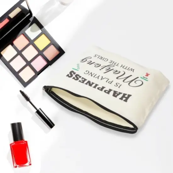 Unique Bargains Durable Mahjong Pattern Makeup Bag Beige 1 Pc image {3}