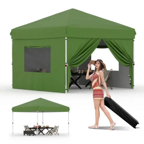 10'x10' Pop Up Canopy Tent with 4Pcs Sidewalls,Portable Instant Canopy with 4 Stakes,4 Ropes,4 Sandbags for Farmers Market, Outdoor,Camping image {9}