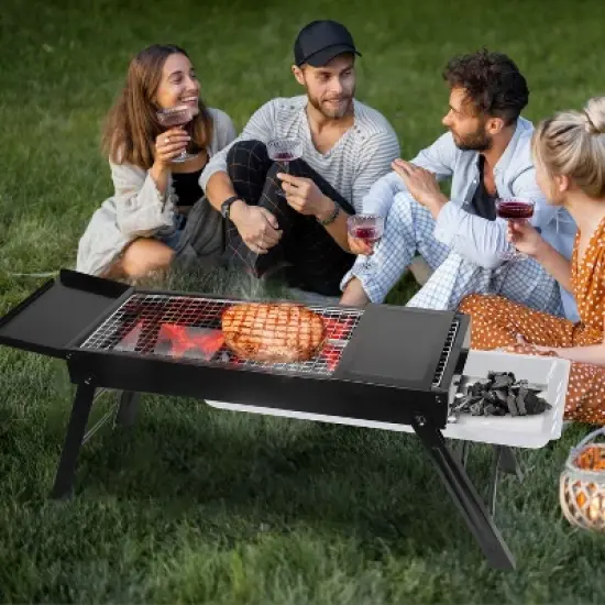 KTMBDW Portable Barbecue Charcoal Grill, Folding Portable BBQ Tool Kits for Outdoor Cooking Camping Hiking Picnics Tailgating Backpacking, Black image {9}