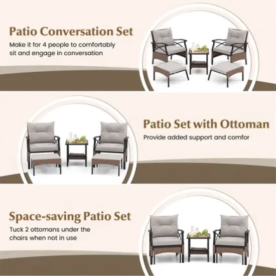 Tangkula 5PCS Wicker Patio Furniture Set Rattan Chairs w/ 2-Tier Tempered Glass Side Table image {7}