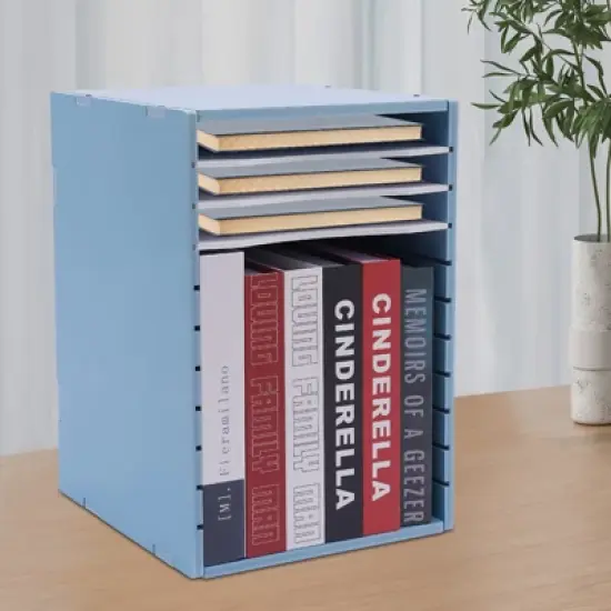 YIYIBYUS Vertical Desktop Sorter, 11 Compartment, Blue, Letter-size Shelves image {1}