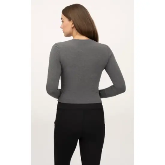 Yogalicious Womens 2 Pack Velvety Heather Valentina Long Sleeve Henley Crop Top image {2}