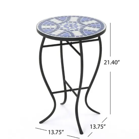 Kumasinova 21.4" Mosaic-Style Outdoor Side Table,Modern Patio End Table for Poolside,Garden&Porch,Accent Table for Indoor&Outdoor Use,Black image {1}